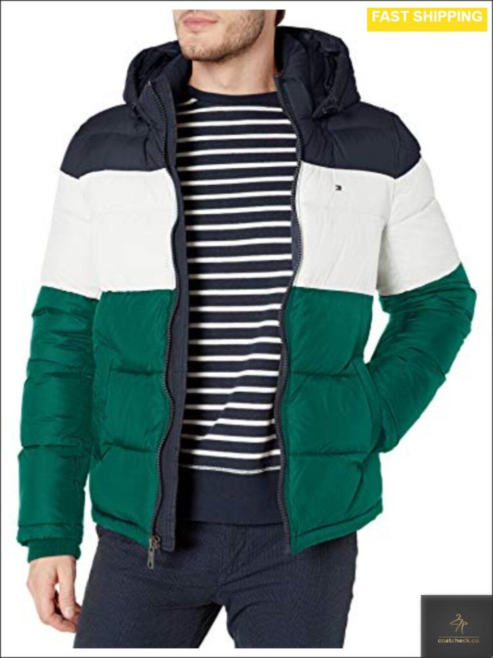 Nylon Down Alternative Hooded Puffer Jacket Zip Up